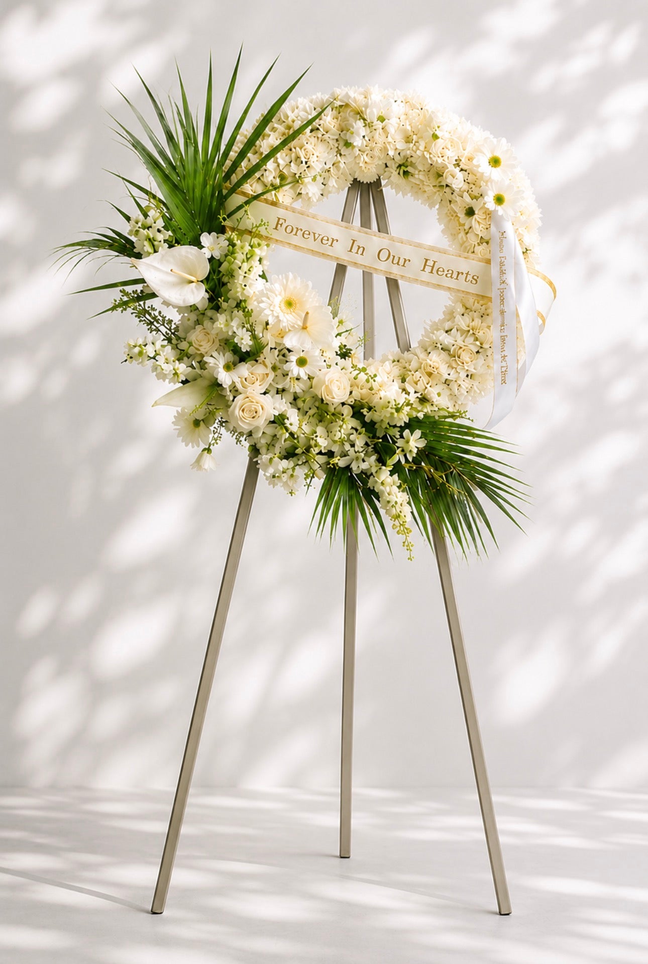 Hawaii Sympathy Funeral Flower Standing Wreath – Round Floral Wreath with Stand