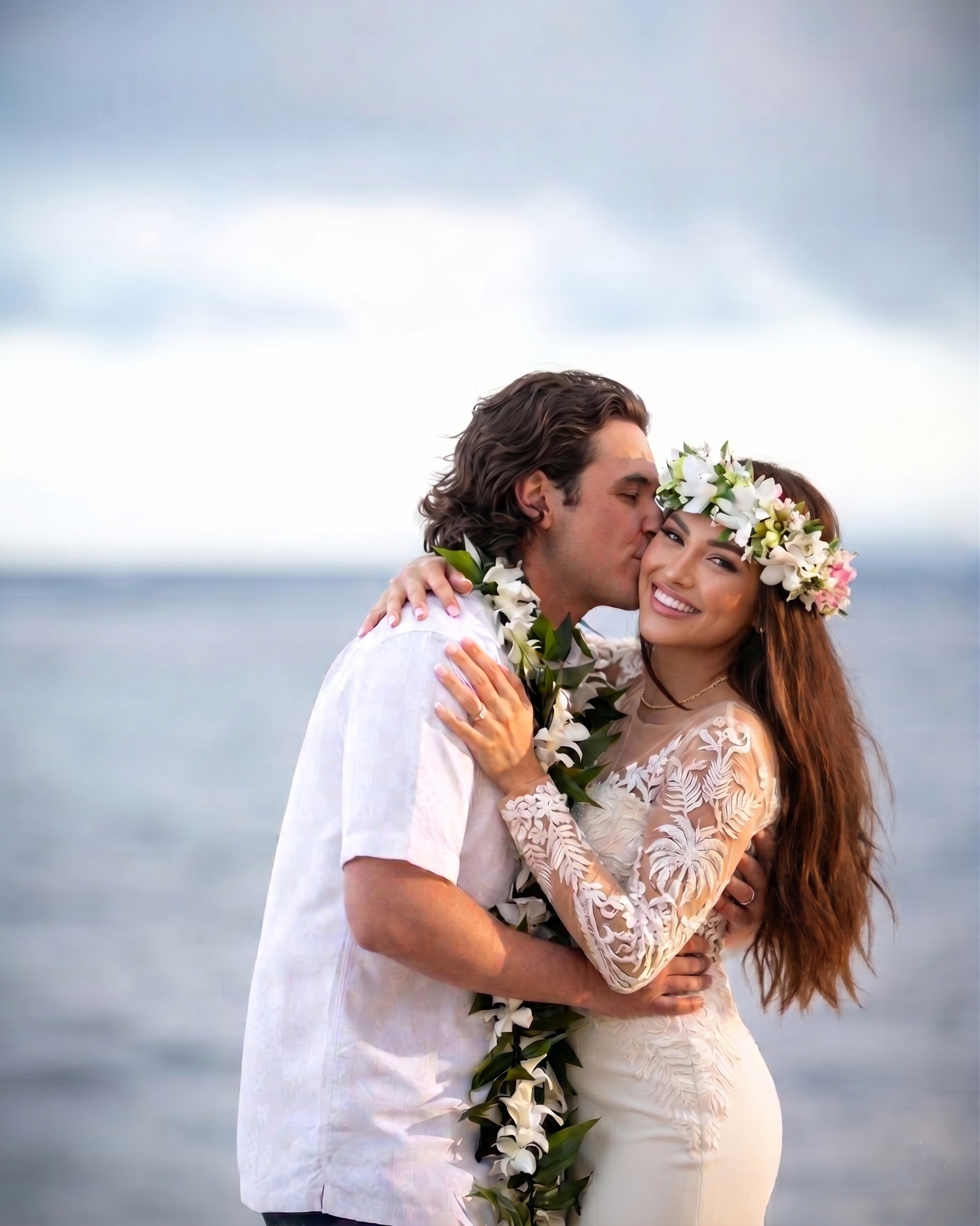 Hawaii Beach Wedding SET * (1)Bouquet +(1) Haku Lei + (1) Double Ti Leaf Lei