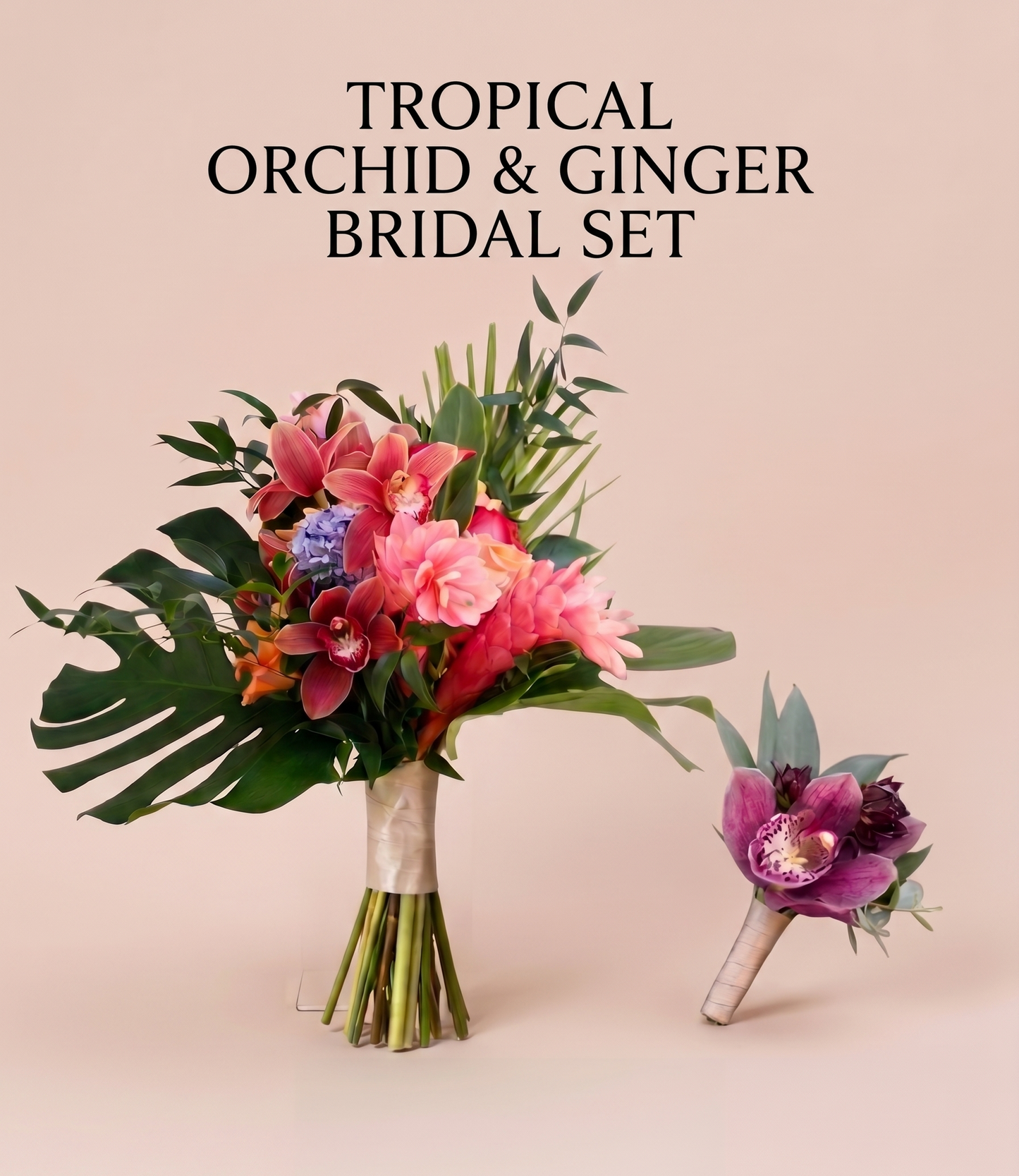 Tropical Orchid & Ginger Bridal Set | Hawaii beach Wedding Flowers