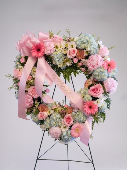 Pastel Heart Sympathy Wreath | Funeral Flower Hawaii