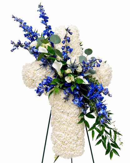White Funeral Cross Arrangement | Sympathy Flowers hawaii