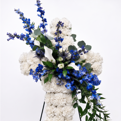 White Funeral Cross Arrangement | Sympathy Flowers hawaii