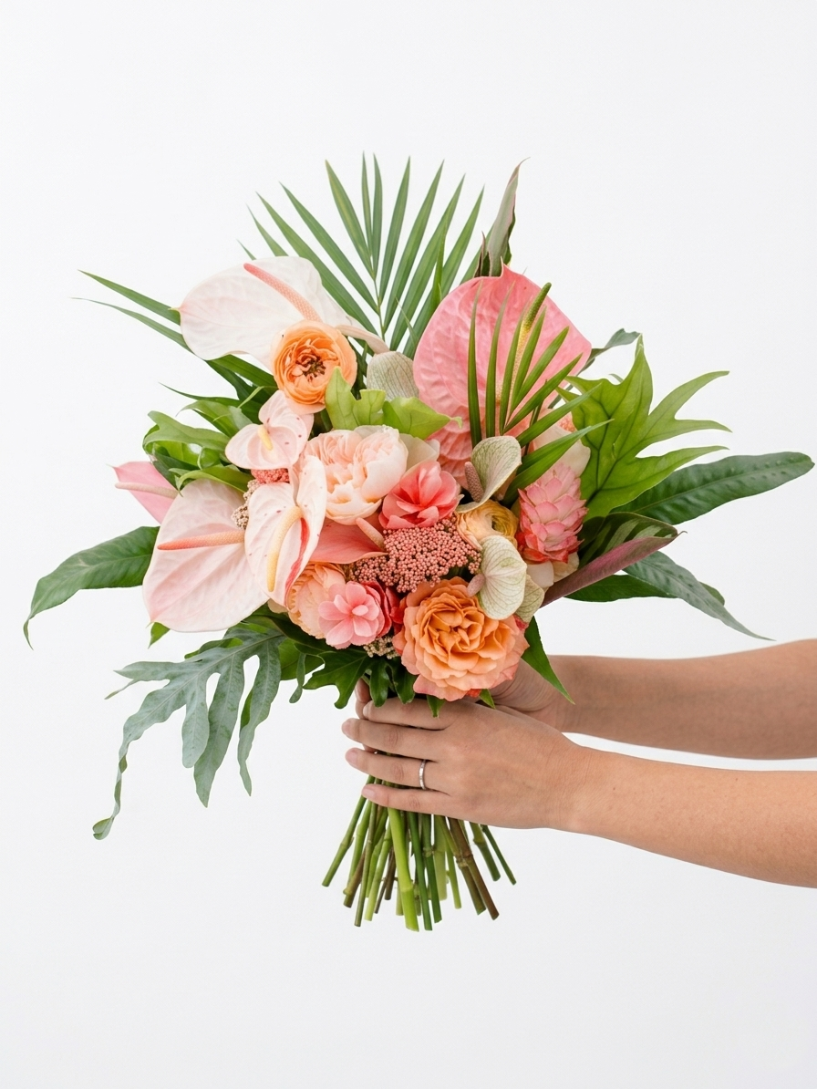 Hawaii Beach Wedding SET * (1)Bouquet +(1) Haku Lei + (1) Double Ti Leaf Lei