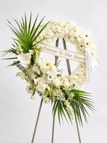 Hawaii Sympathy Funeral Flower Standing Wreath – Round Floral Wreath with Stand