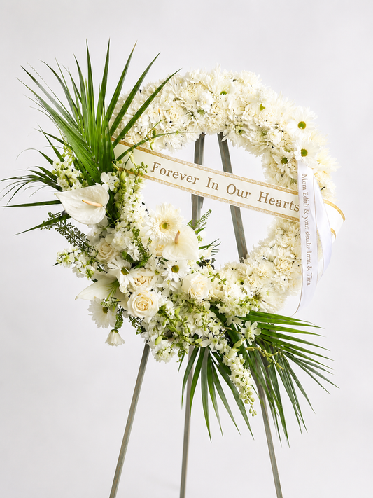 Hawaii Sympathy Funeral Flower Standing Wreath – Round Floral Wreath with Stand