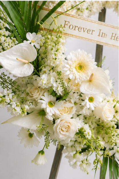 Hawaii Sympathy Funeral Flower Standing Wreath – Round Floral Wreath with Stand