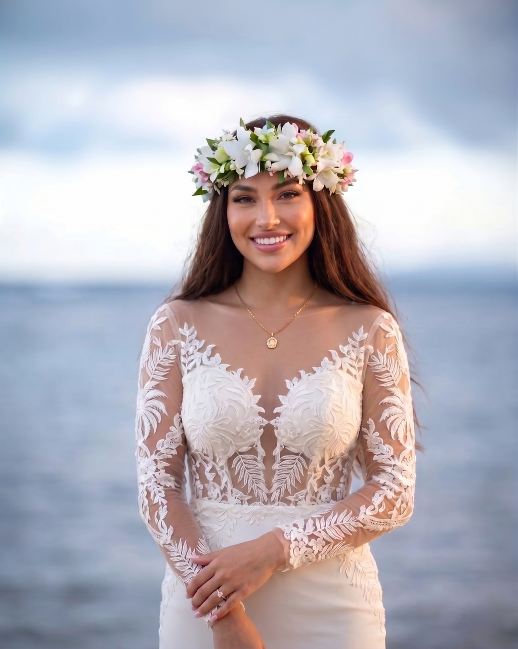 Hawaii Beach Wedding SET * (1)Bouquet +(1) Haku Lei + (1) Double Ti Leaf Lei