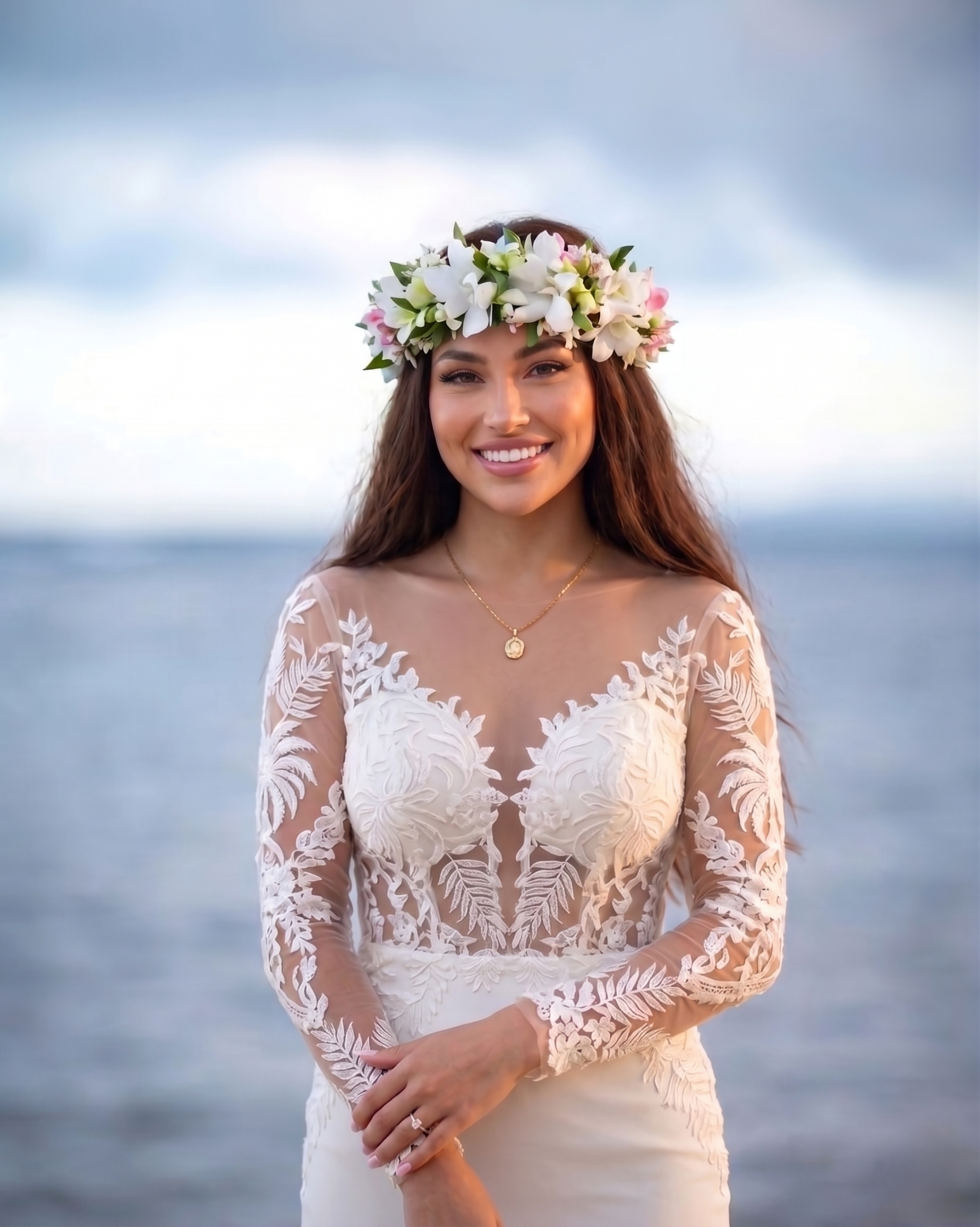 Hawaii Beach Wedding SET * (1)Bouquet +(1) Haku Lei + (1) Double Ti Leaf Lei